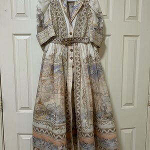 Elegant Map Print Maxi Dress with Belt